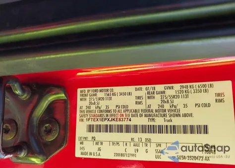 2018 Ford F-150 Xl z USA, uszkodzony, nr VIN 1FTEX1EPXJKE83774